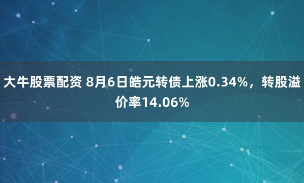 大牛股票配资 8月6日皓元转债上涨0.34%,转股溢价率14.06%
